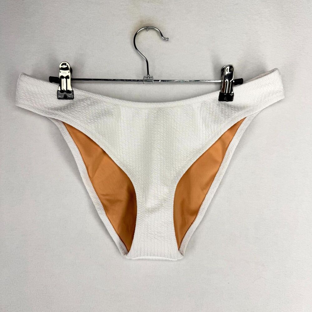 J.Crew Textured Curved Waist Cheeky Bikini Bottom White Ladies Size L BC050 WHI